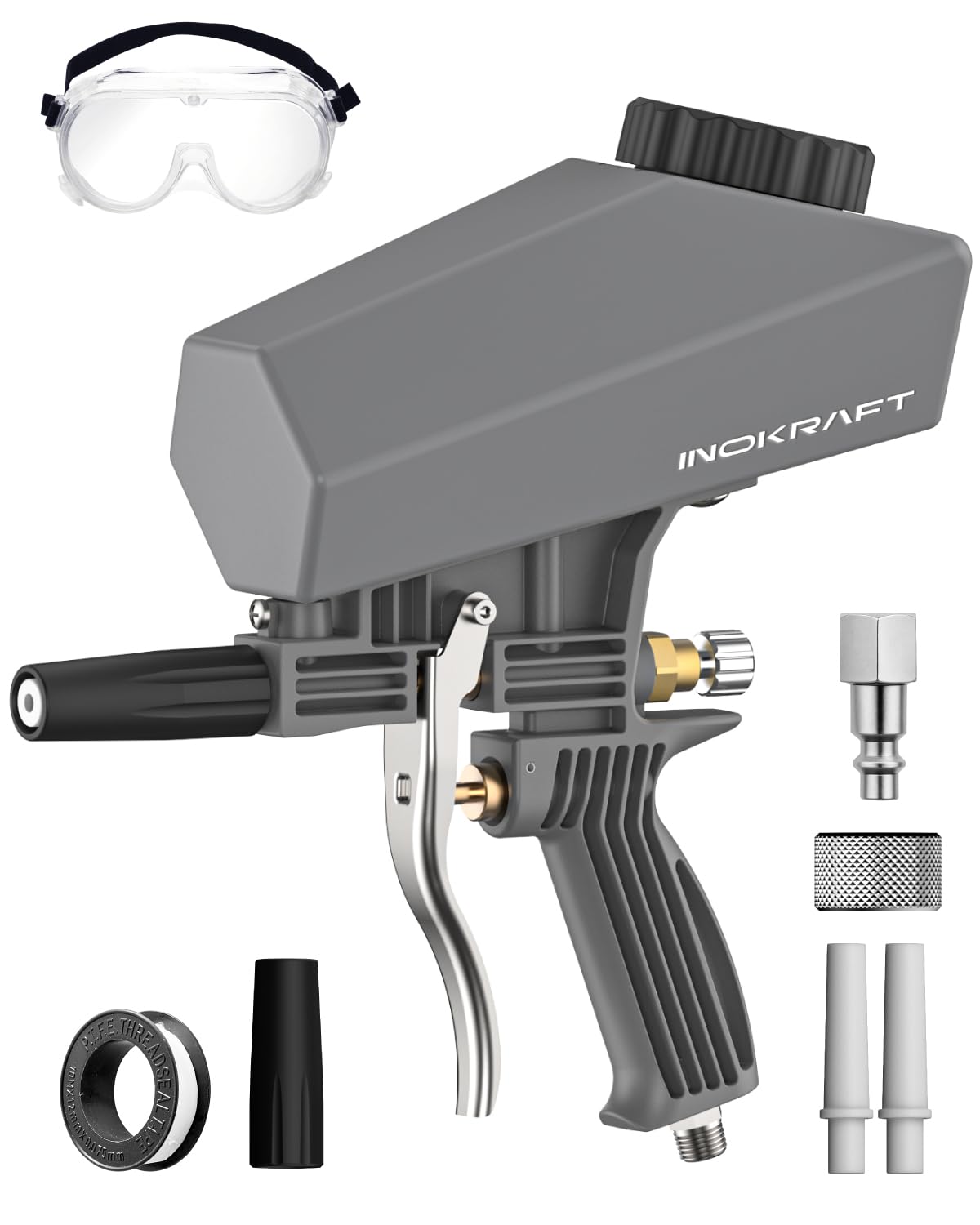 InoKraft sand blaster kit ready to tackle rust on metal surfaces.