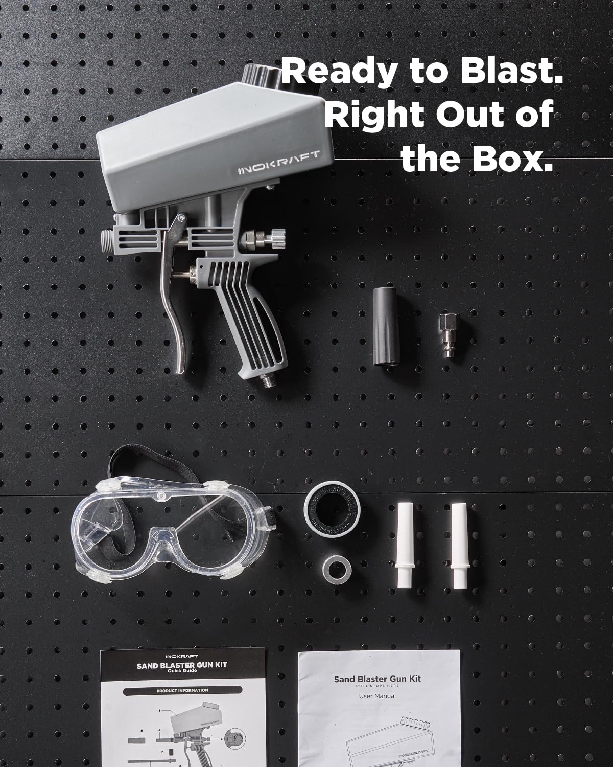 InoKraft media guide assists choosing abrasives like soda or glass beads.