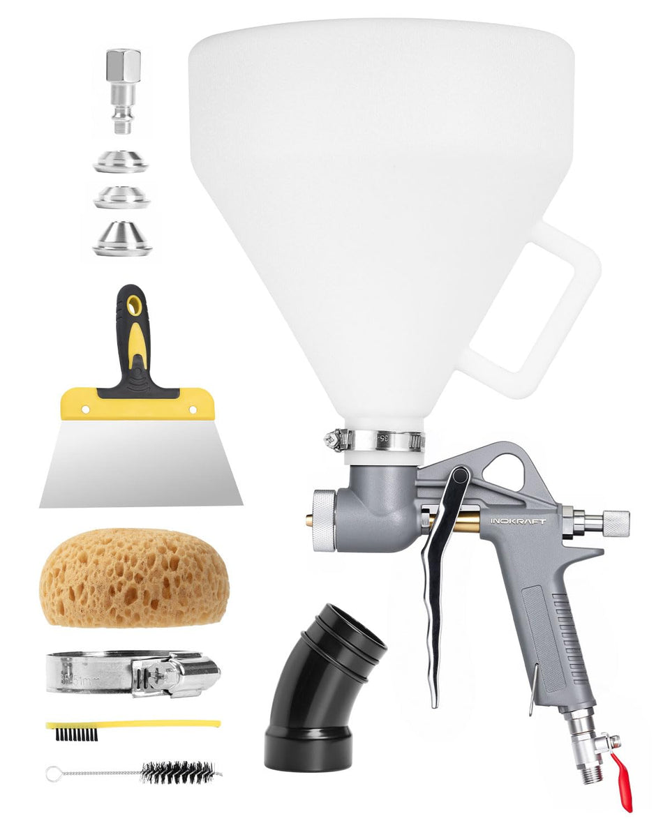 InoKraft TexCraft drywall texture spray gun hopper in action for long, uninterrupted projects