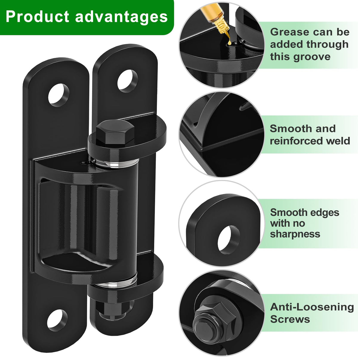 Insaga low-profile face-mount hinges blending with fencing while securing the gate