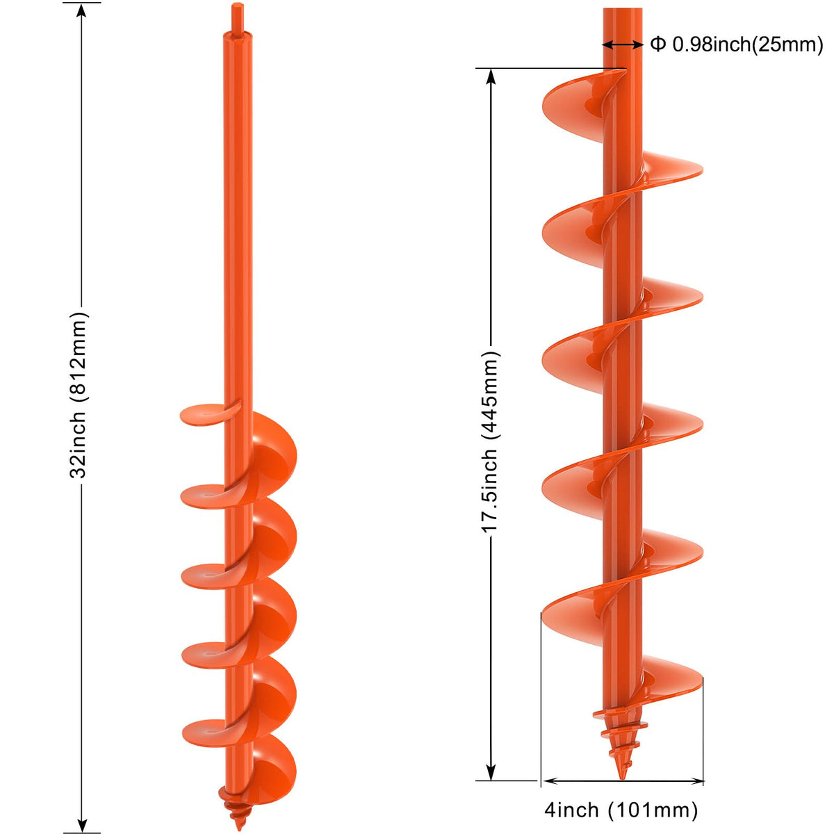 Insaga orange-coated auger providing rust protection and high visibility.