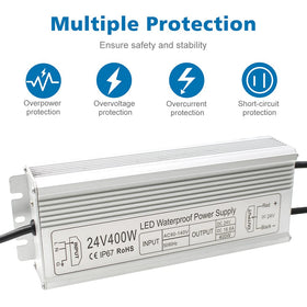 InShareplus 24V DC output 16.6A supports LED strips and lights.
