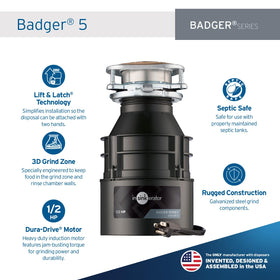 InSinkErator Badger 5 with power cord enables plug-and-play setup.