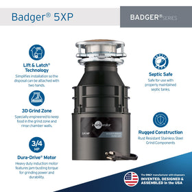 InSinkErator Badger 5XP 3/4 HP Dura-Drive motor delivering reliable grinding