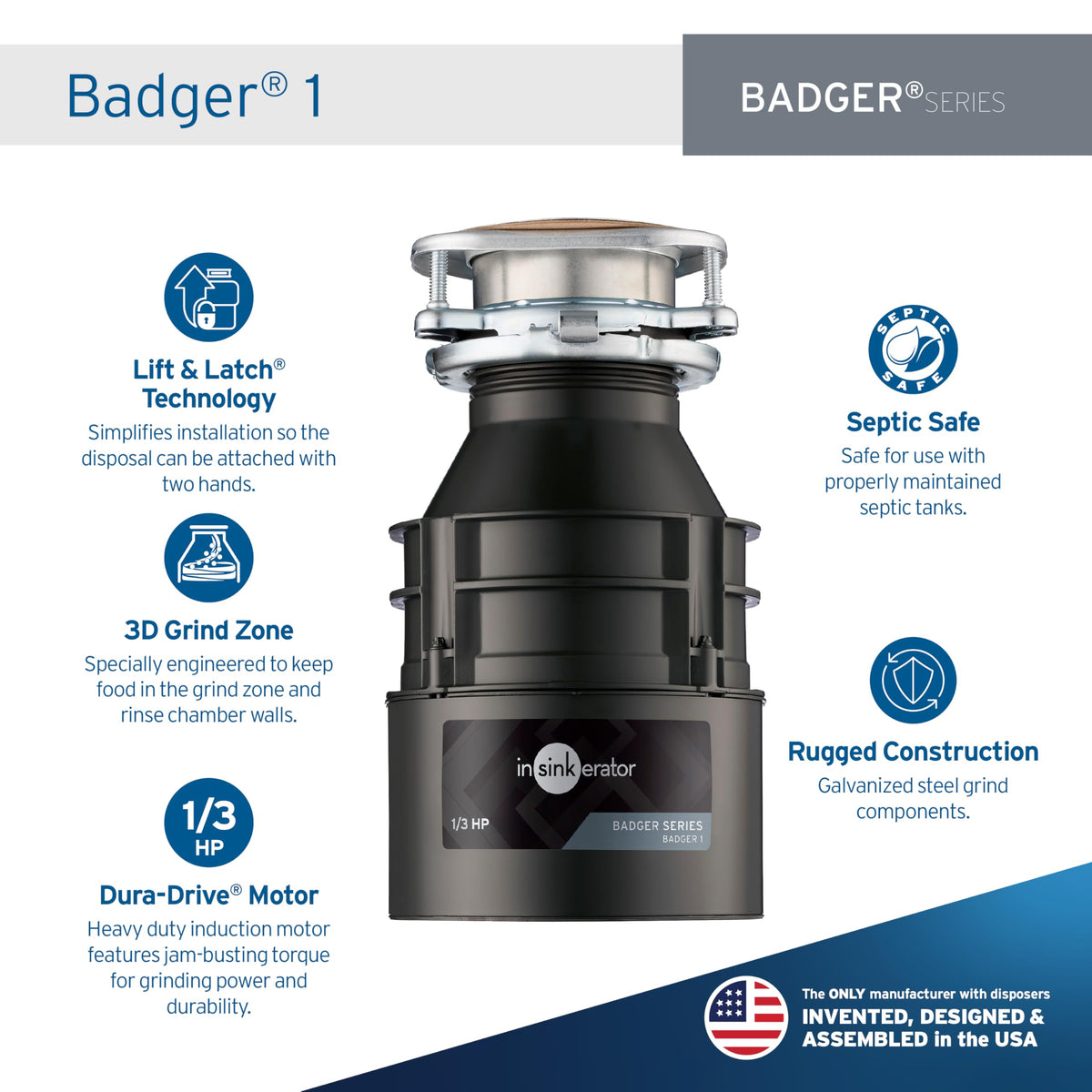 InSinkErator Badger Dura-Drive motor powering reliable grinding for daily scraps