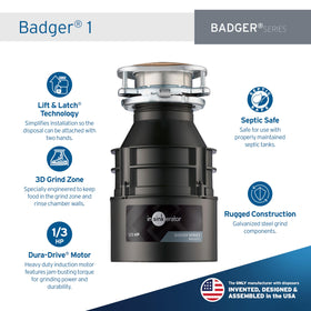 InSinkErator Badger Dura-Drive motor powering reliable grinding for daily scraps