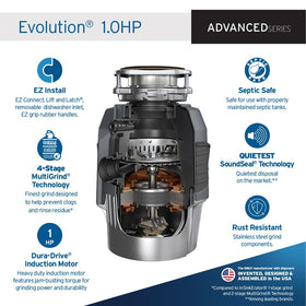 InSinkErator Evolution 1HP compact design saves space without sacrificing performance.