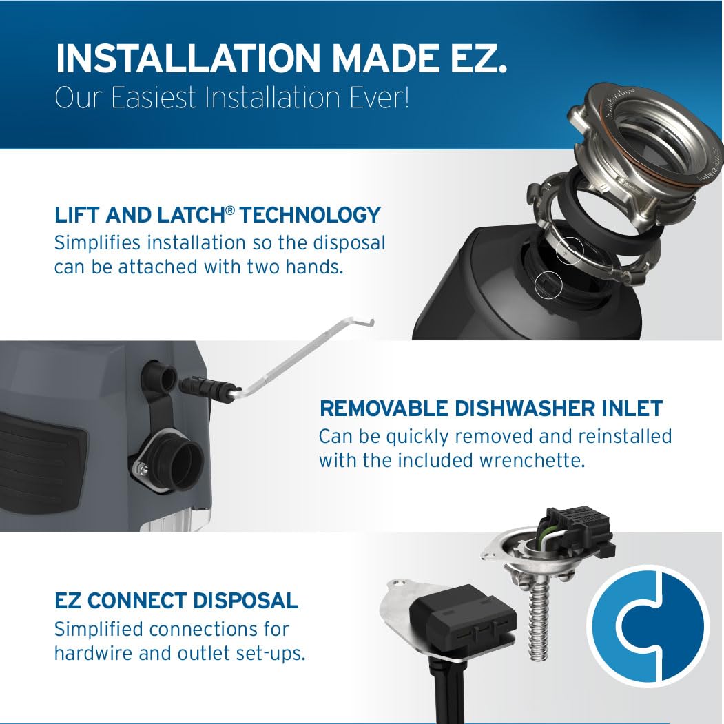 InSinkErator Evolution 1HP Lift and Latch simplifies setup and maintenance.