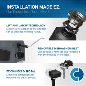 InSinkErator Evolution 1HP Lift and Latch simplifies setup and maintenance.