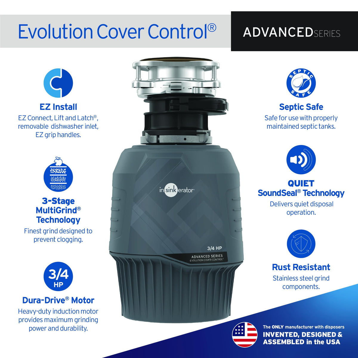 InSinkErator Evolution cover-start-switch image highlighting safety-activated operation.