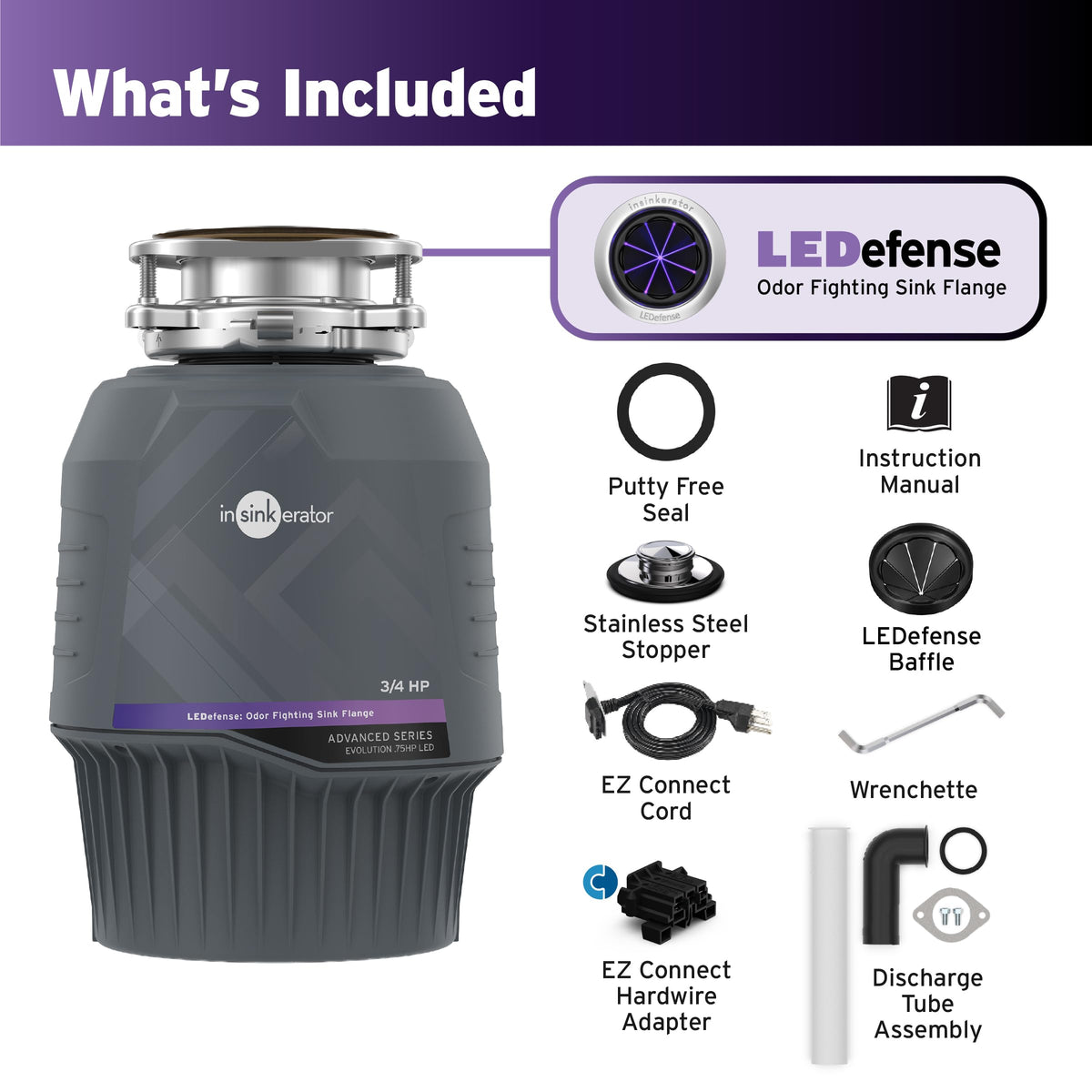 InSinkErator Evolution LED light on flange enhances visibility during use.