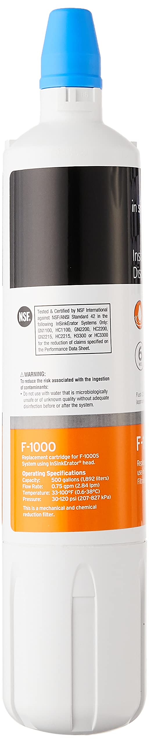 InSinkErator F-1000 filter reduces chlorine taste for fresher beverages.