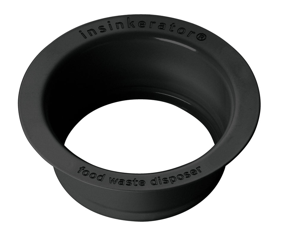 InSinkErator FLG-MTBLK matte black flange close-up for a sleek, cohesive kitchen look.