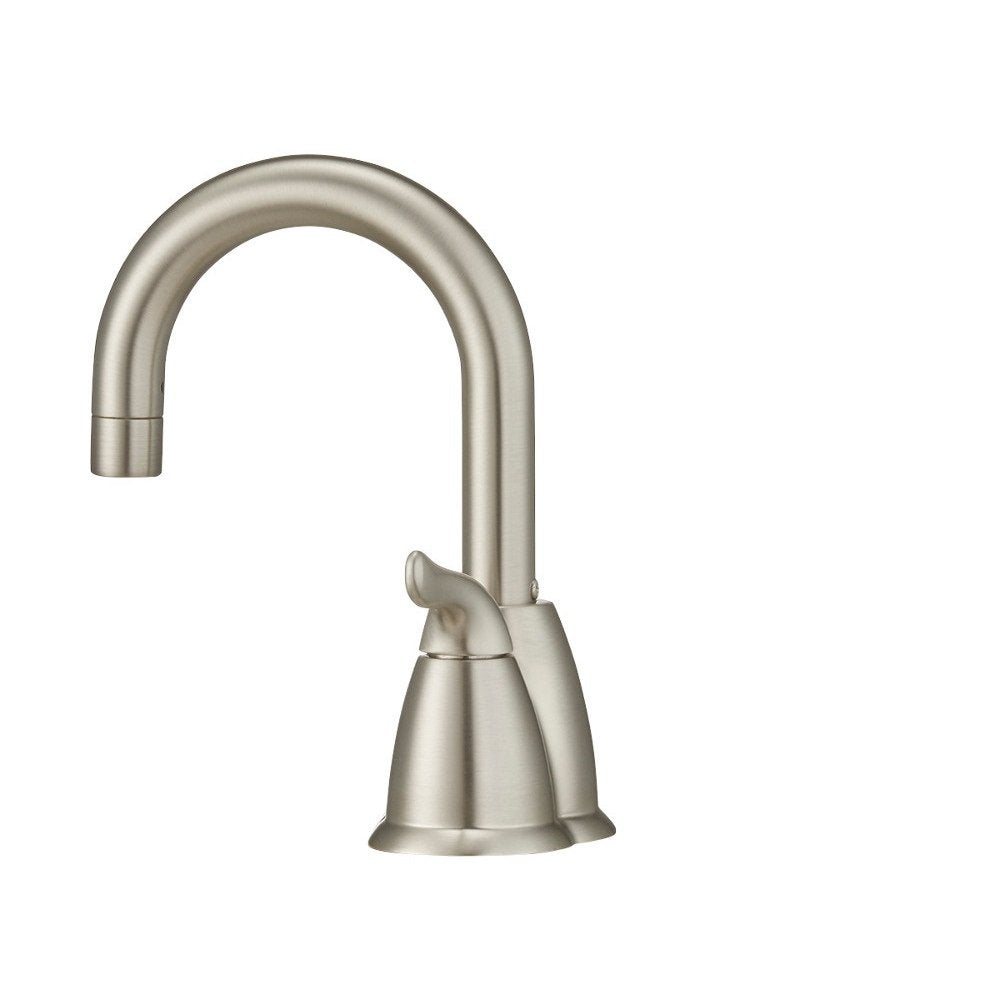 Satin Nickel finish faucet complements modern kitchen aesthetics