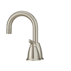 Satin Nickel finish faucet complements modern kitchen aesthetics