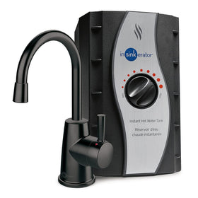 InSinkErator HOT250 matte black faucet front view for compact, stylish kitchen use