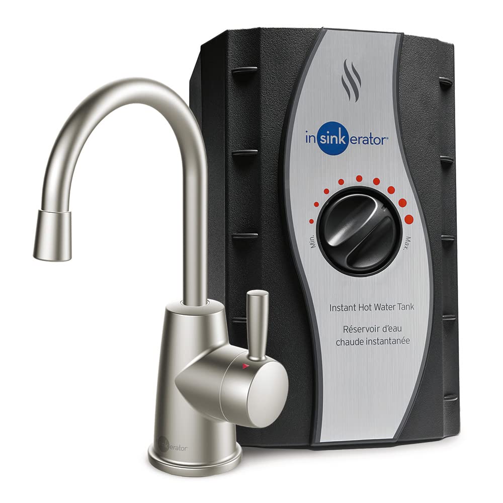 InSinkErator HOT250 faucet with satin nickel finish delivering instant hot water for cooking