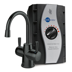 InSinkErator HOT250 matte black faucet assembly at the sink