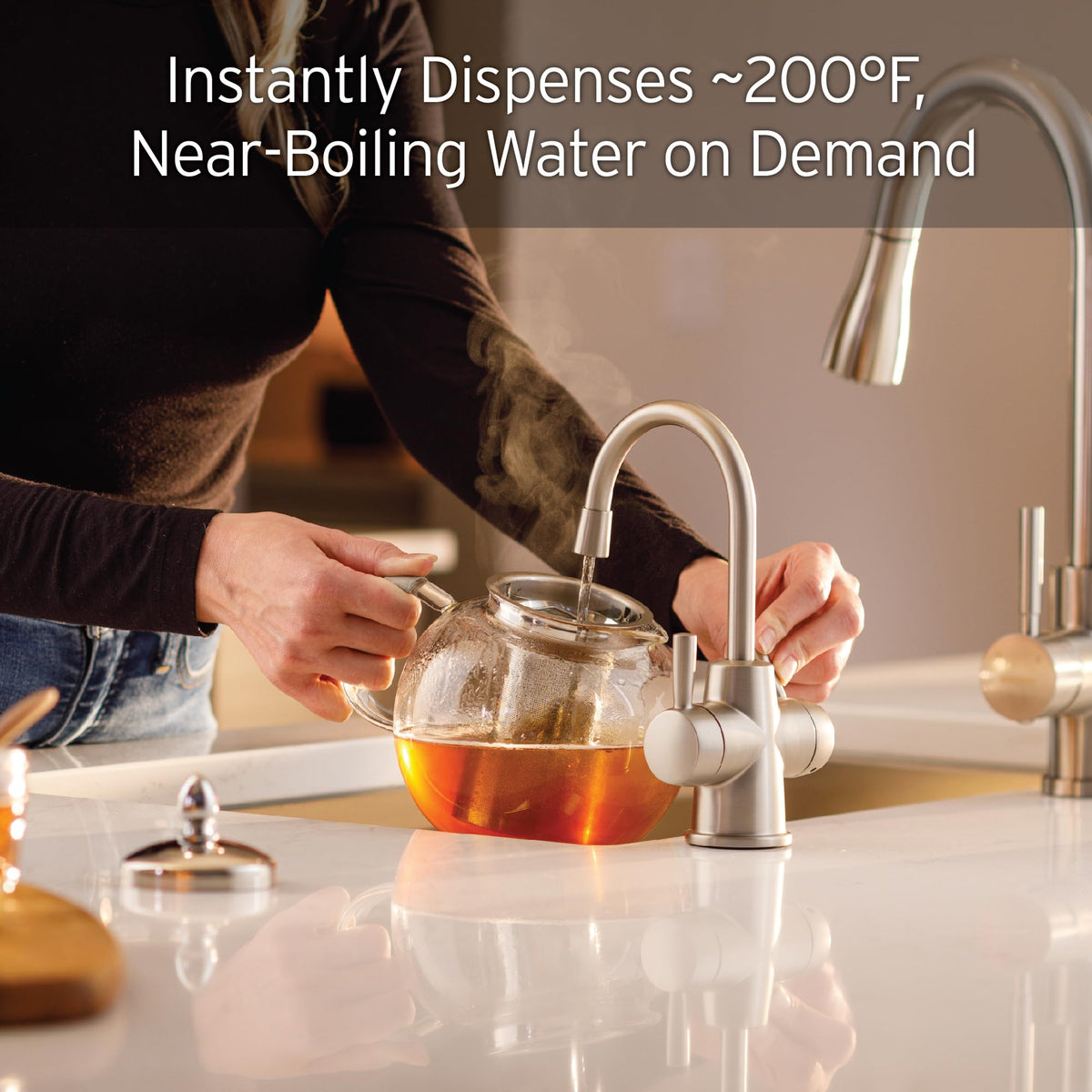 InSinkErator HOT250 satin nickel faucet highlighting durable kitchen style