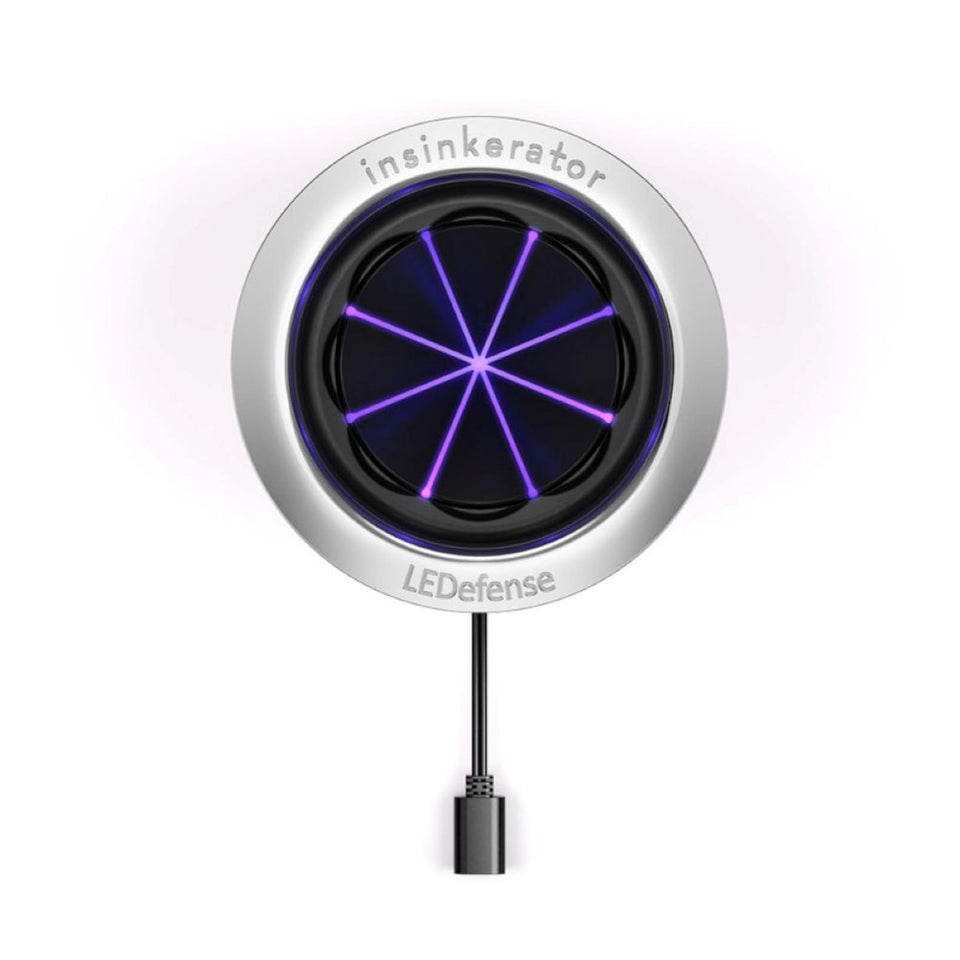 InSinkErator LEDefense flange front view with antimicrobial LED light for odor control
