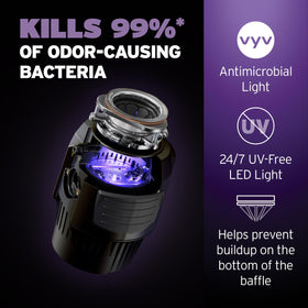 InSinkErator LEDefense flange purplish-blue LED glow signaling odor defense