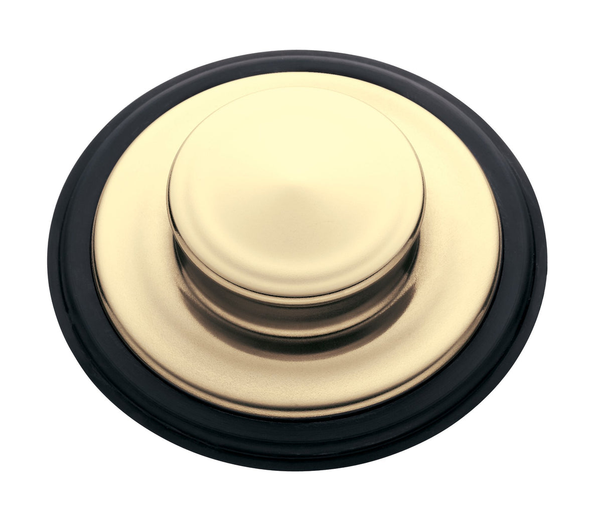 Close-up of French Gold finish stopper enhancing kitchen style while keeping water out of the drain.