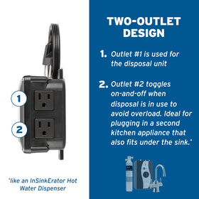 InSinkErator dual-outlet power module powers a second under-sink device.