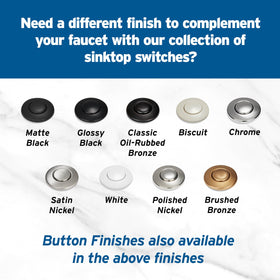 InSinkErator white button detail blends with light-toned kitchens.