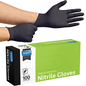 Inspire Black Nitrile Gloves 1000-count case for bulk stocking