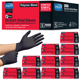 Inspire Black Nitrile Gloves pack front, latex-free and durable for cooking.