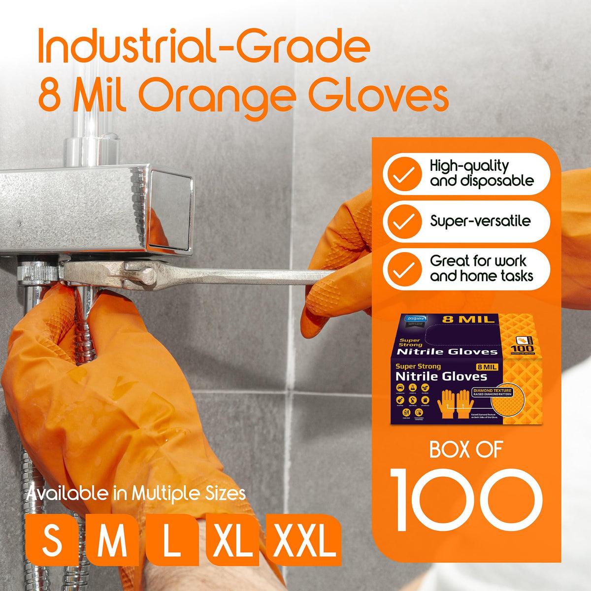 Inspire nitrile gloves suitable for food service and sanitation tasks.
