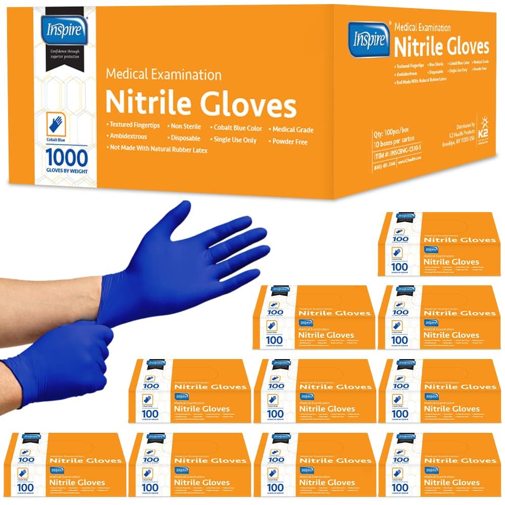 Inspire Nitrile Gloves Original Quality cobalt blue pack provides durable protection for professionals