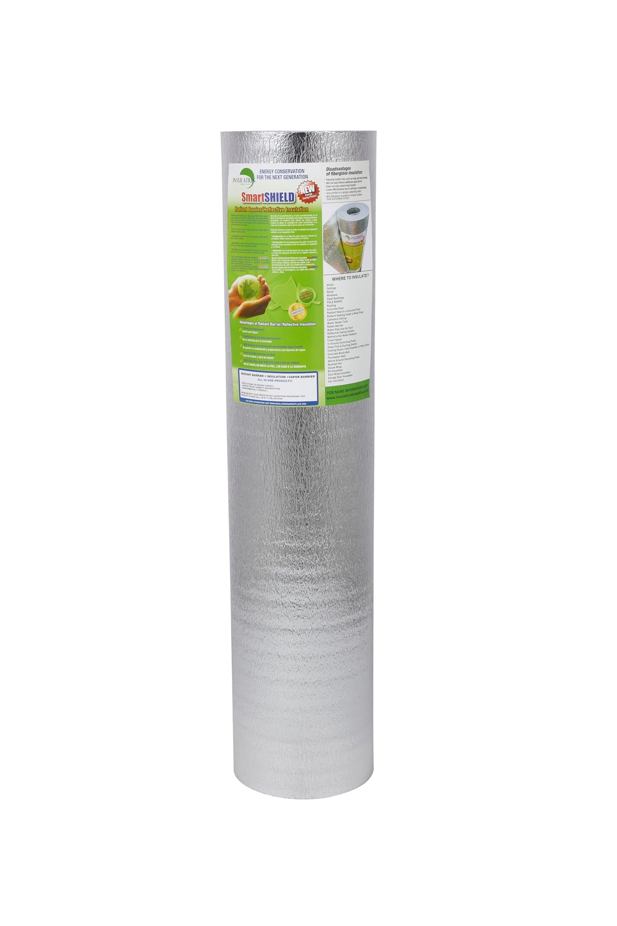 INSULATION MARKETPLACE SmartSHIELD foil surface shows high reflectivity for effective radiant barrier.