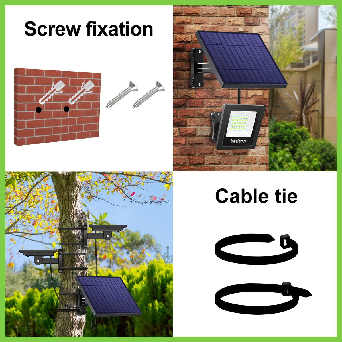 Intelamp 16ft cable keeps solar panel in sun while lights stay accessible.