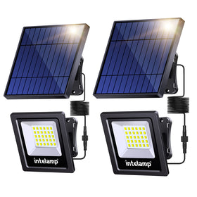 Intelamp 4400mAh solar flood lights pack provides bright outdoor coverage for yards and porches.