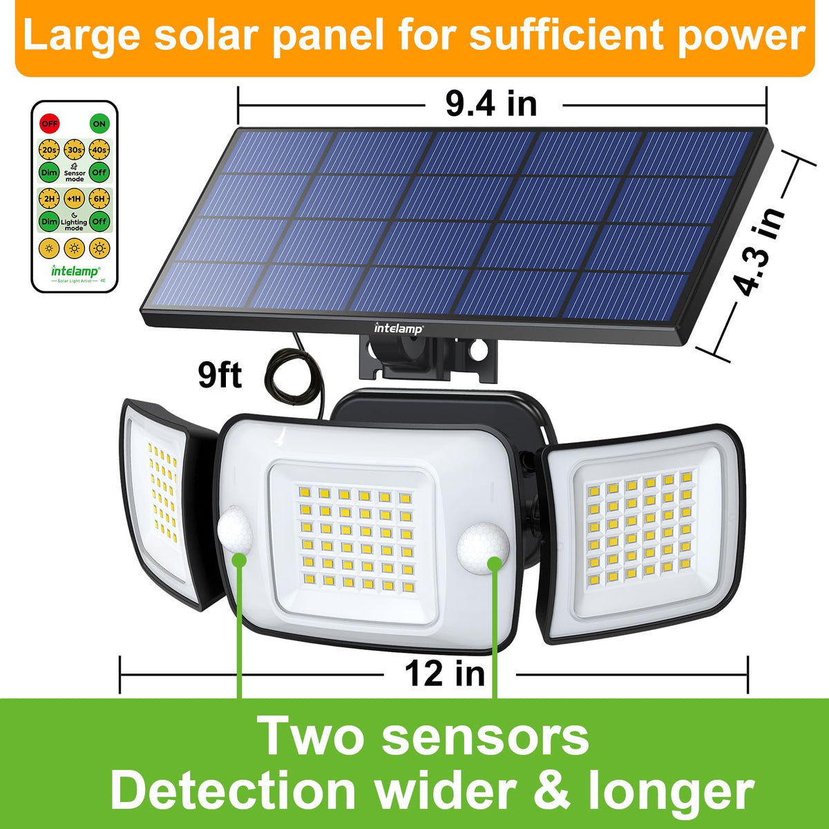 Intelamp 6000mAh battery stores energy for longer night illumination.
