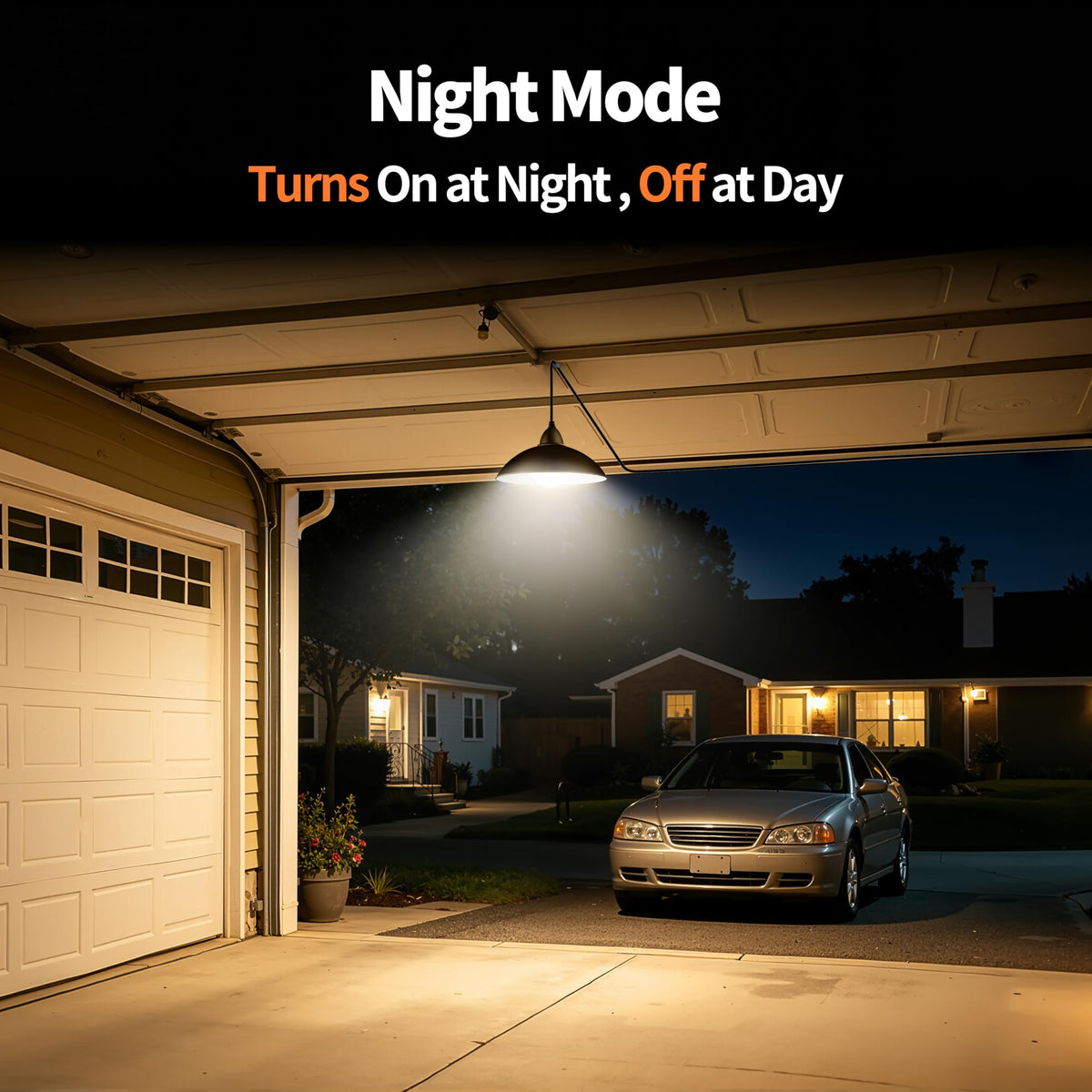 Intelamp night mode provides warm outdoor lighting at dusk.