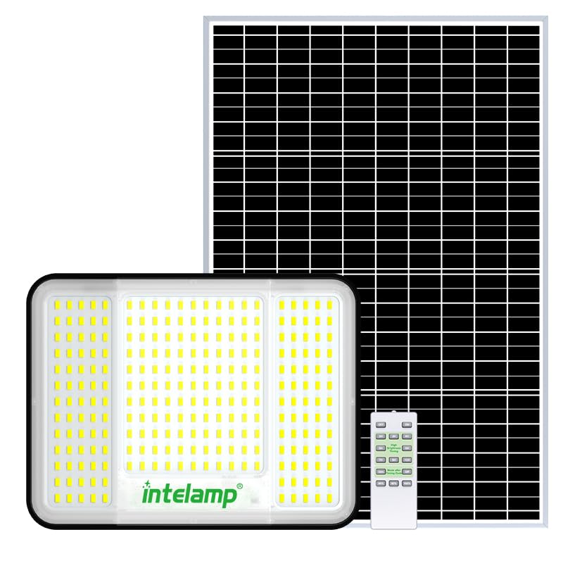 Intelamp solar flood light outdoor IP65 for reliable yard illumination.