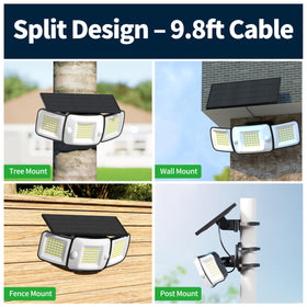 Intelamp Solar Flood Light patio garden scene with bright ambient illumination.