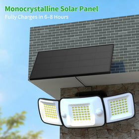 Intelamp Solar Flood Light three adjustable heads angled to maximize 270 degree coverage.
