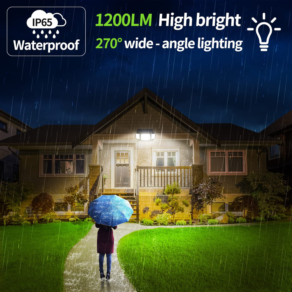 Intelamp triple-head design illuminates paths and entryways more evenly.