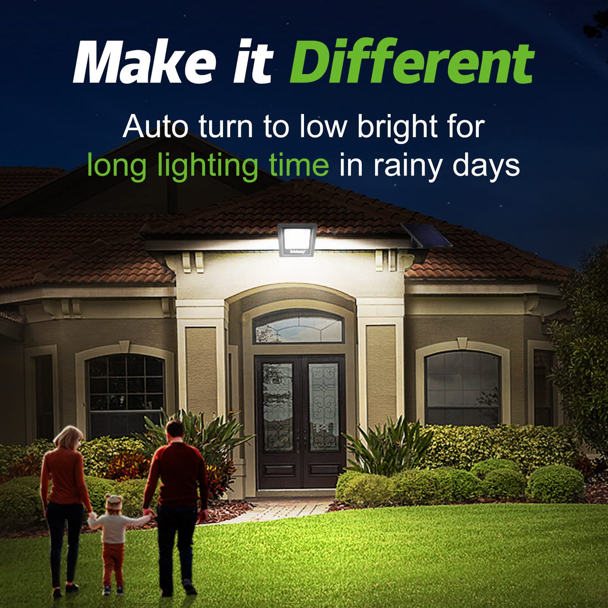 Intelamp solar panel and lamp assembly enabling sun-powered operation and flexible placement