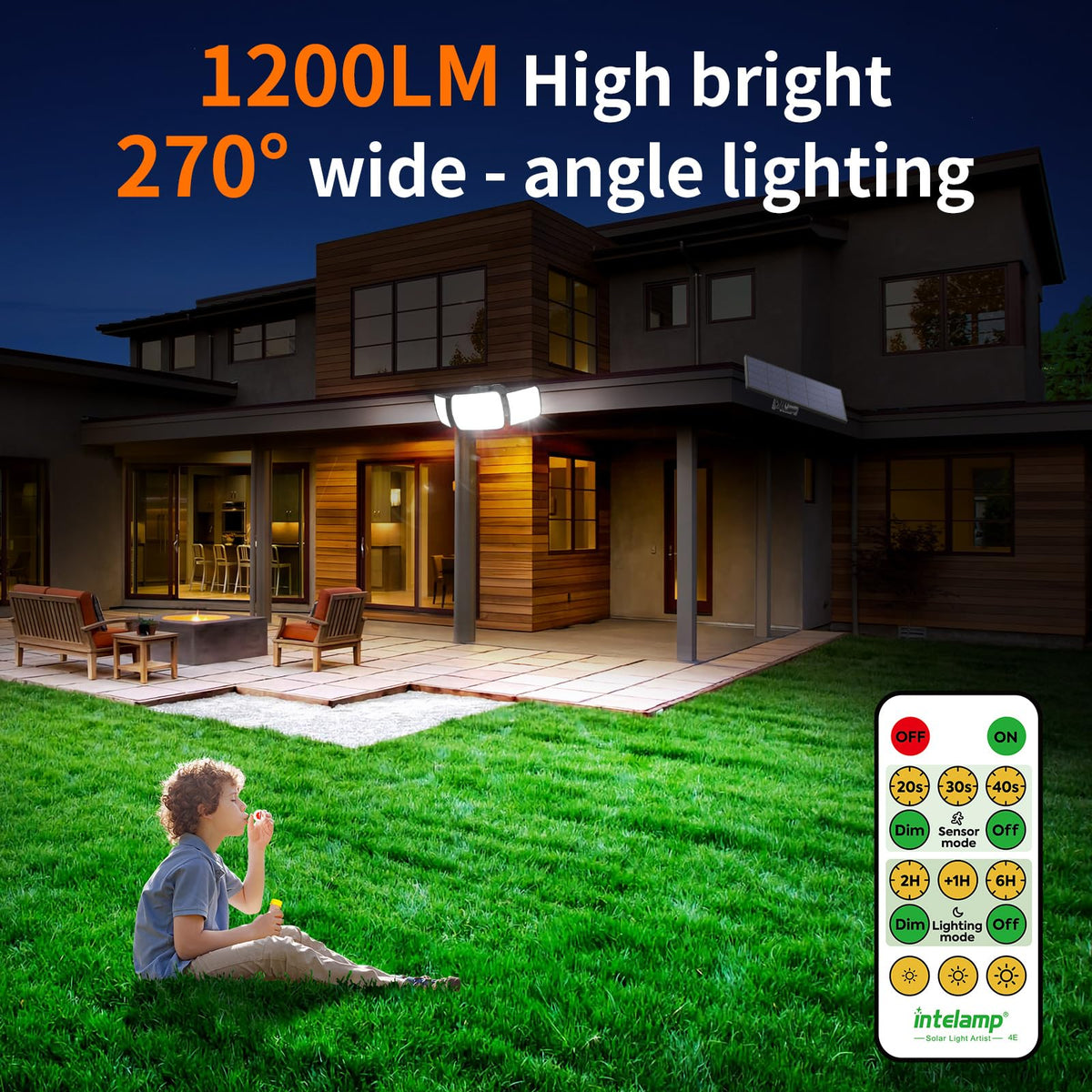 Intelamp solar panel delivers high efficiency for faster daytime charging.