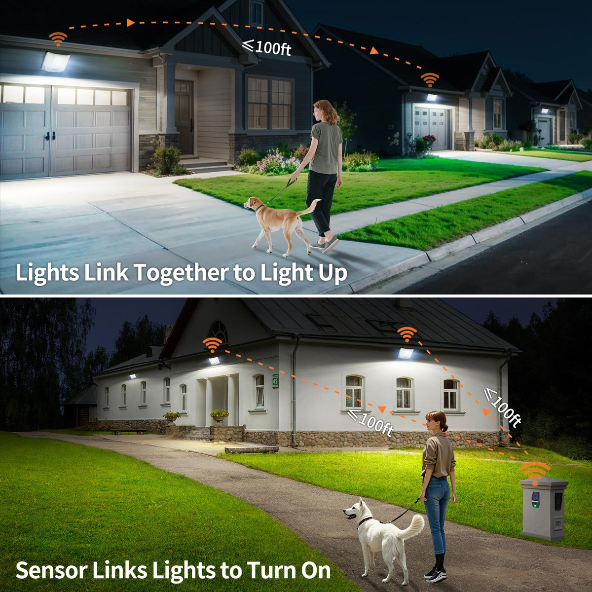 Intelamp three-sided lamp design delivers broad porch and yard illumination.