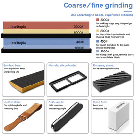 Intelitopia dual 3000/8000 grit whetstone for fine polish and razor-sharp finish.