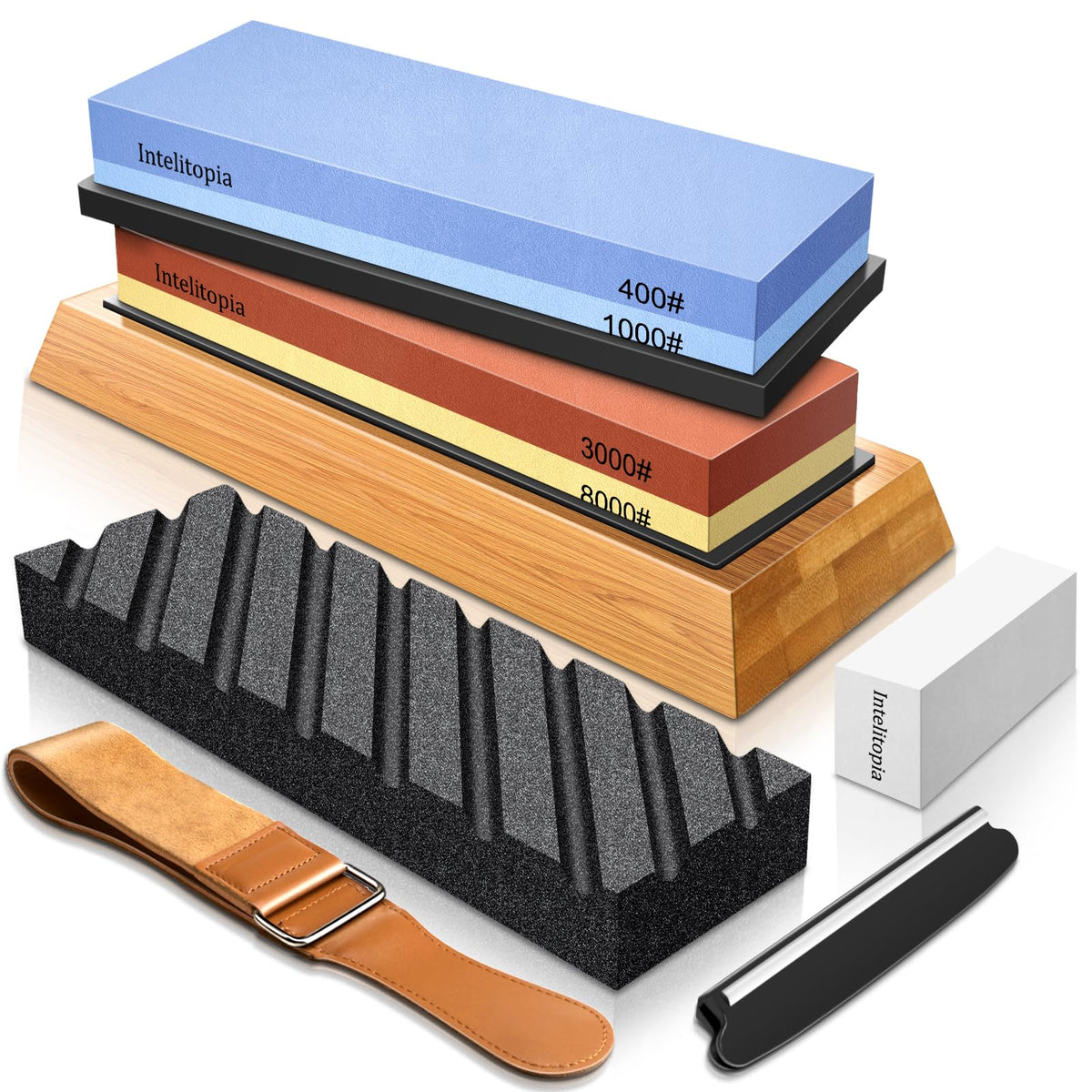 Intelitopia complete sharpening stone set with 400/1000 grit for fast edge refresh.