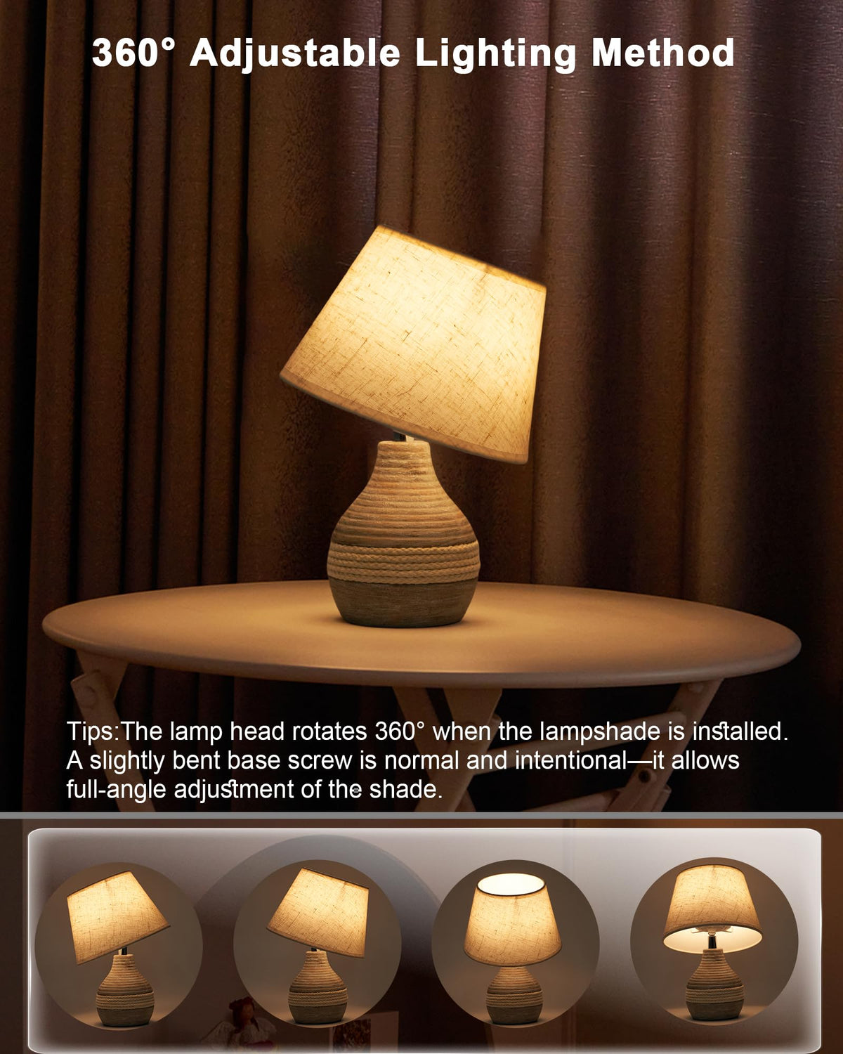 INTELIVE compact ceramic lamp is portable for bedrooms, patios, or living spaces.