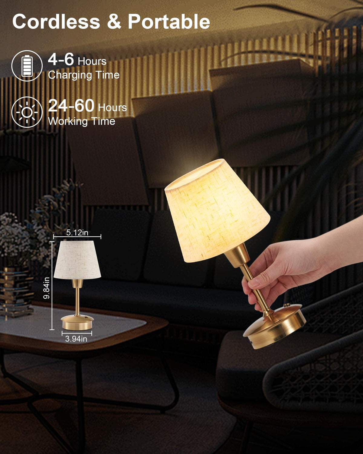INTELIVE warm-light 2700K lamp creates cozy ambiance on tables.