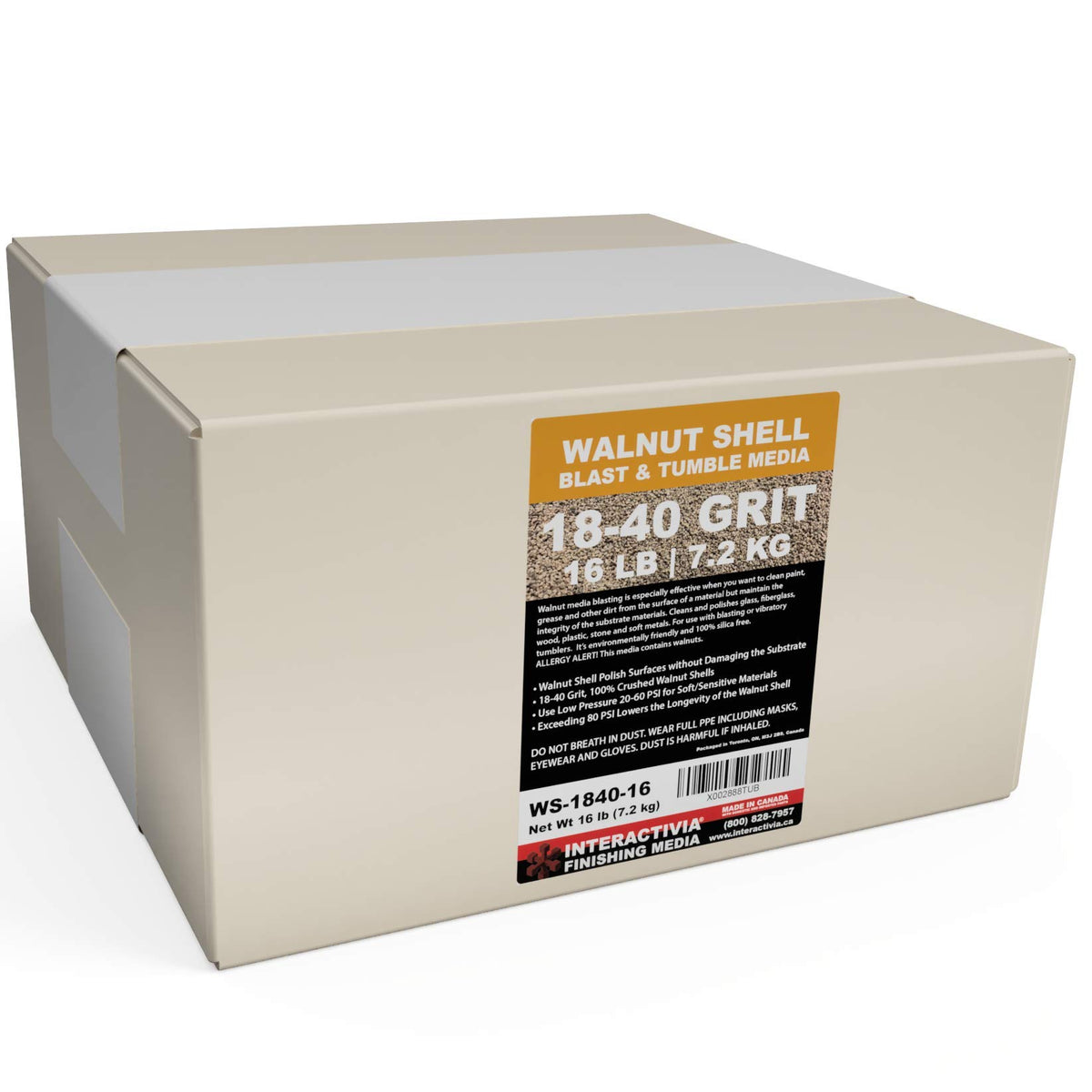 INTERACTIVIA ground walnut shell media 18-40 grit for tumbling and blasting, gentle cleaning for varied surfaces.