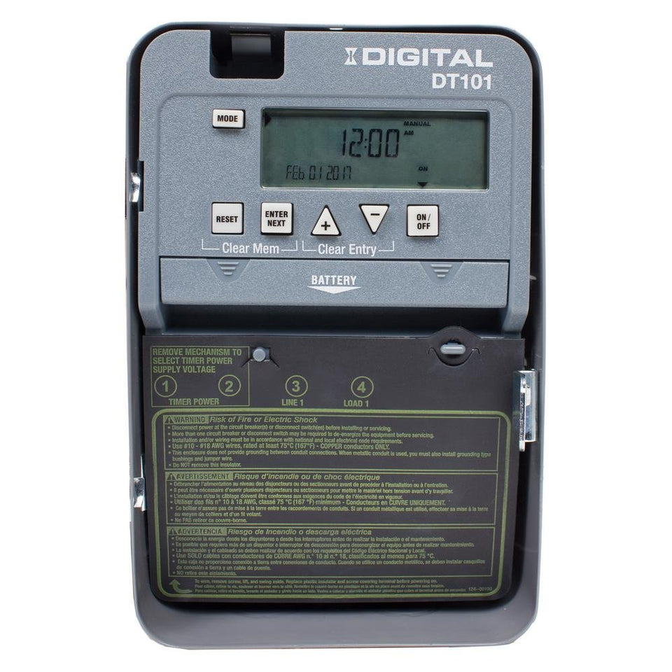 Intermatic DT101 front panel with display for precise daily scheduling.
